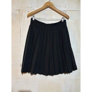 VTG 90s Express Tricot Large Pleated Wool Mini Black Tennis Skirt Stretch Preppy